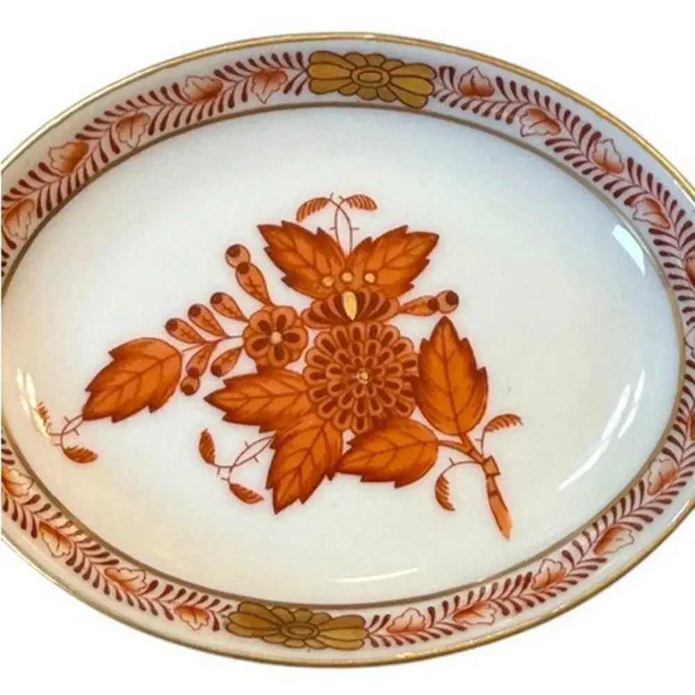 Herend Indian Basket 781/1004 Hand-Painted Porcelain Oval Dish